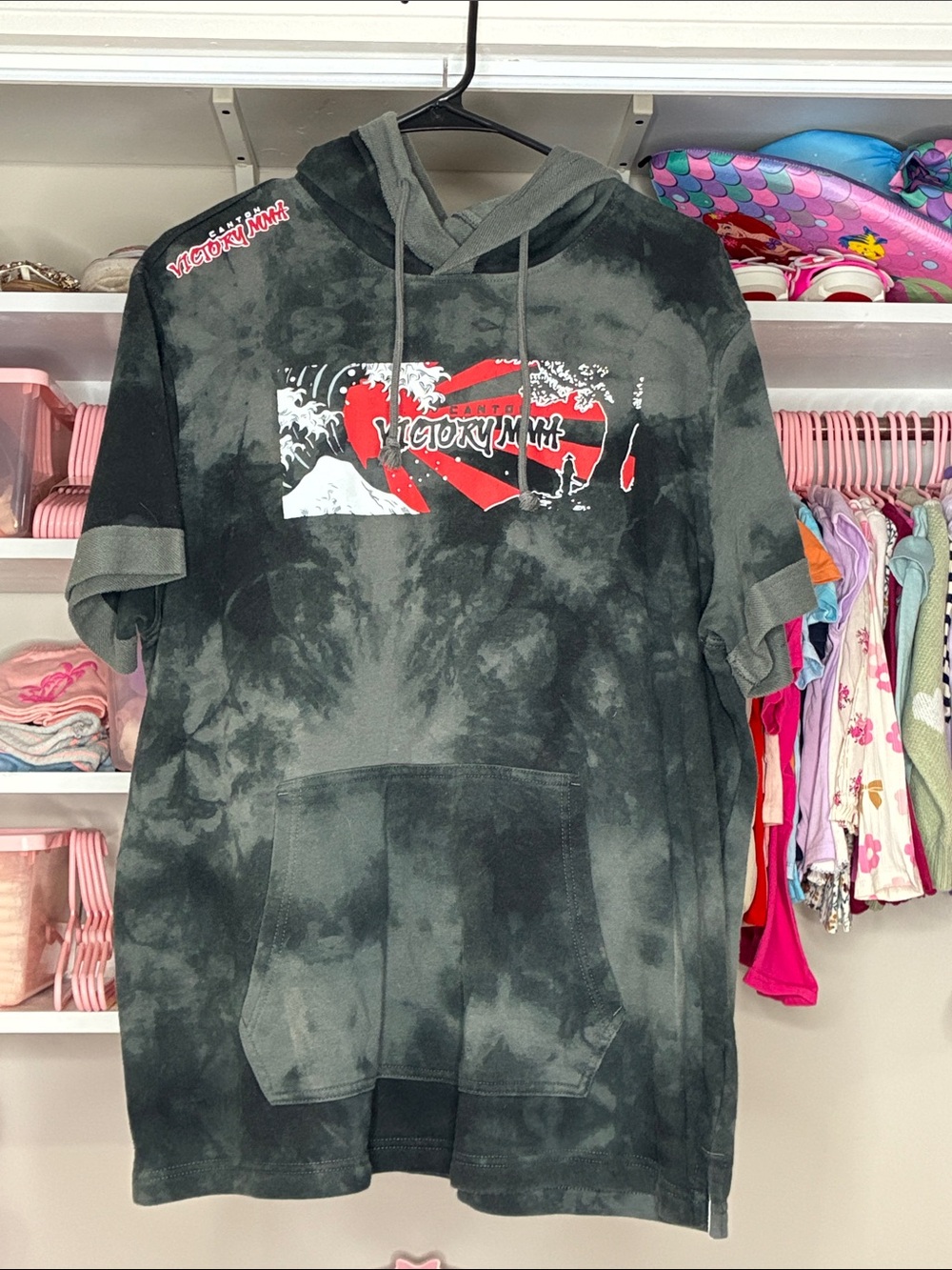Athletic Works Men's Black & Gray Tie-Dye Short Sleeve Hoodie